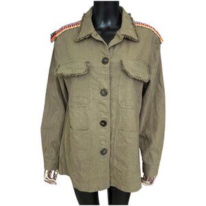Moon River For Anthropologie Olive Embroidered Utility Jacket Size M